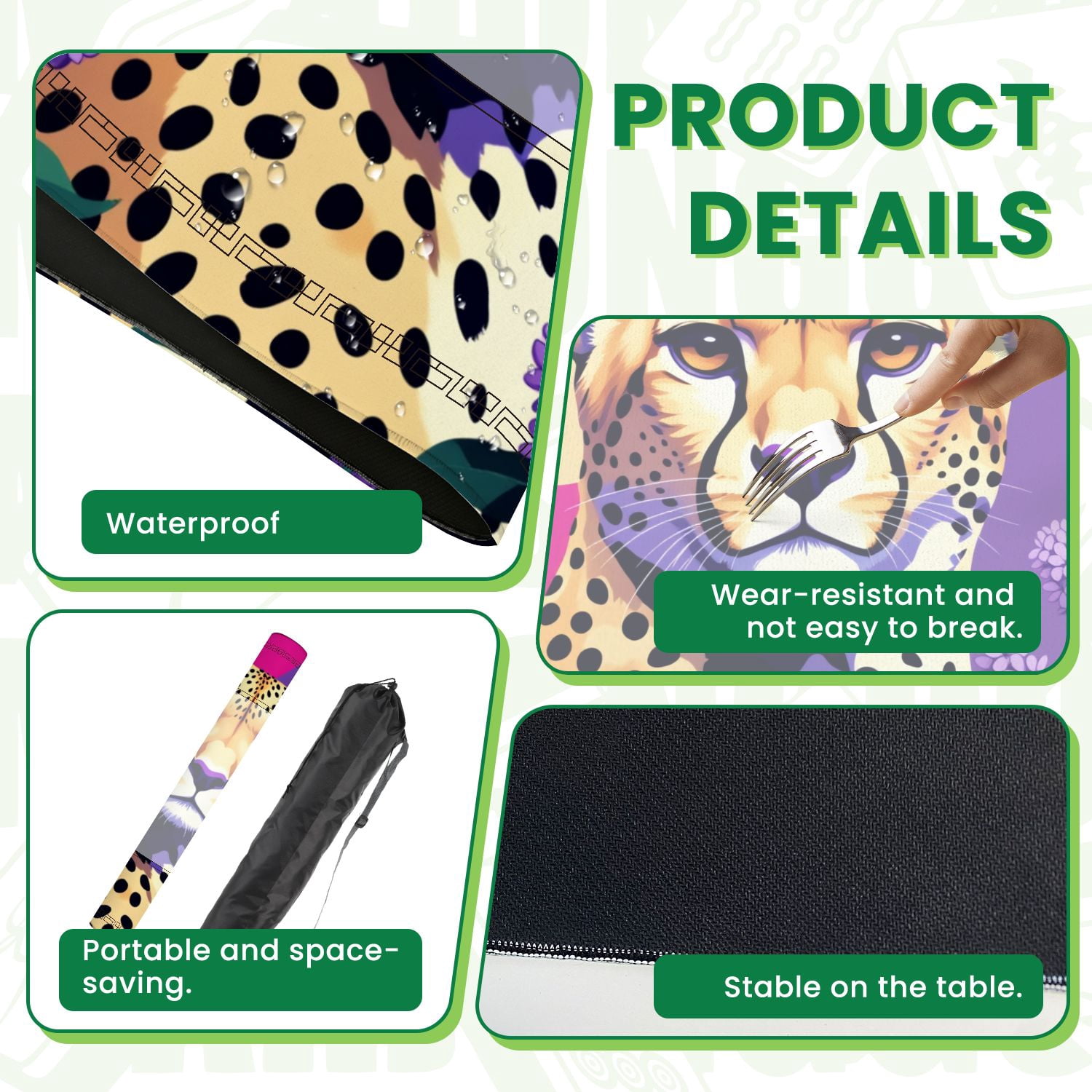 Mahjong Mat 31.5" x 31.5" Majestic Cheetah Surrounded by Purple Lilacs Vibrant Non-Slip Noise Reduction American Mahjong Tiles Table Cover for Dominoes Poker Card Board Games Gift