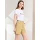thumbnail image 4 of INSPIRE CHIC Bermudas De Algodón De Pierna Recta Hasta La Mitad Del Muslo De Cintura Alta Para Mujer Caqui claro M, 4 of 6
