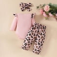 thumbnail image 7 of TOWED22 Newborn Infant Girl Fall Winter Outfits 3 Pcs Clothing Set Long Sleeve Round Neck Graphic Romper Jumpsuit Floral Pants Headband Bodysuit Set(Pink,9-12 M), 7 of 7