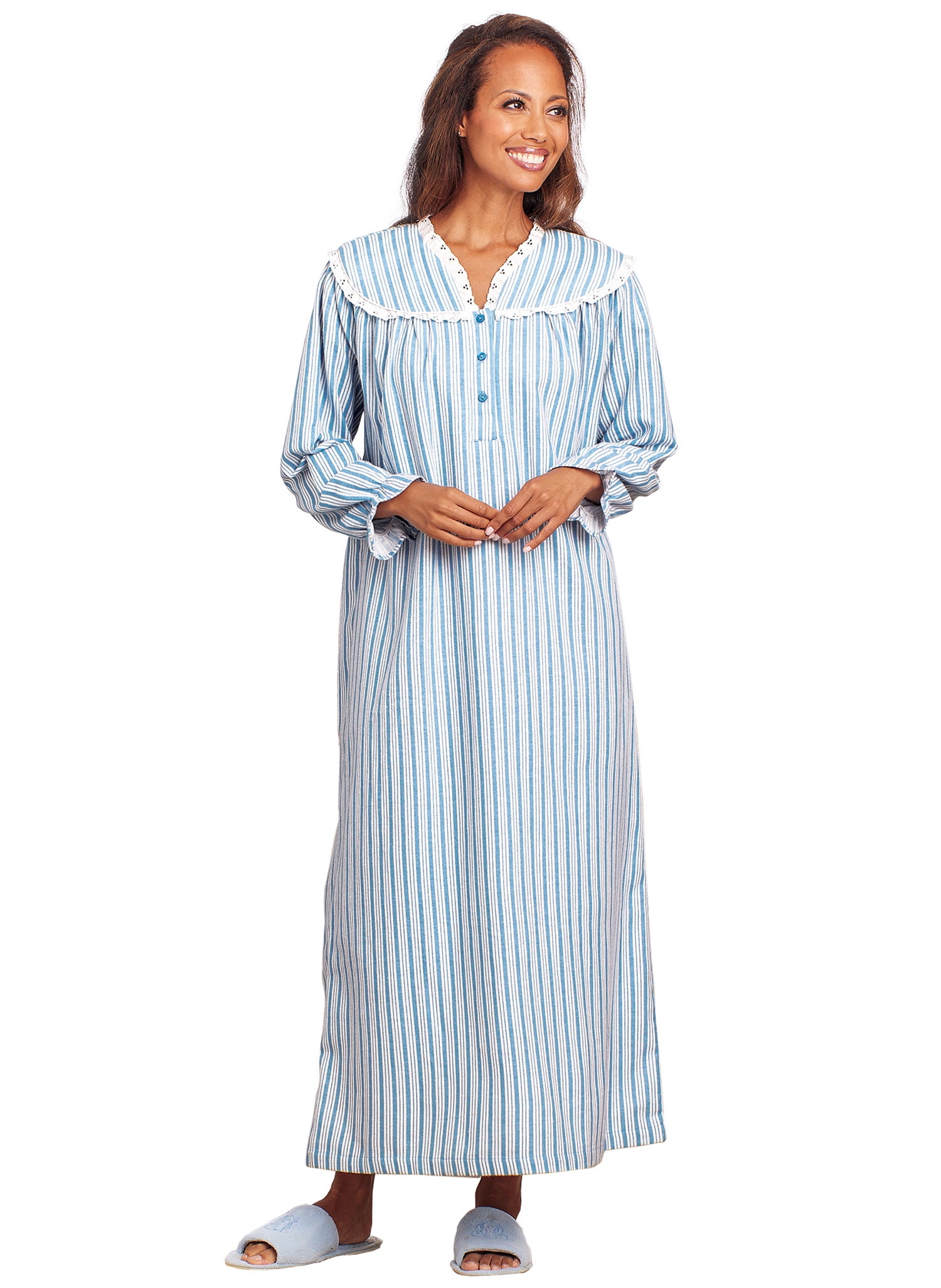 Old Lady Nightgowns For Elderly Nightwear Womens Flannel Dressing Gown  Frosted Leaves Cotton Flannel Long Sleeve