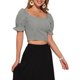 thumbnail image 4 of TOP CORTO CON ELASTICO INSPIRADO EN CHIC PARA MUJERES, CON MANGAS BOLLO, ESTILO CAMPESINO, EN CUADROS GINGHAM, TALLA XL, NEGRO Y BLANCO, 4 of 6