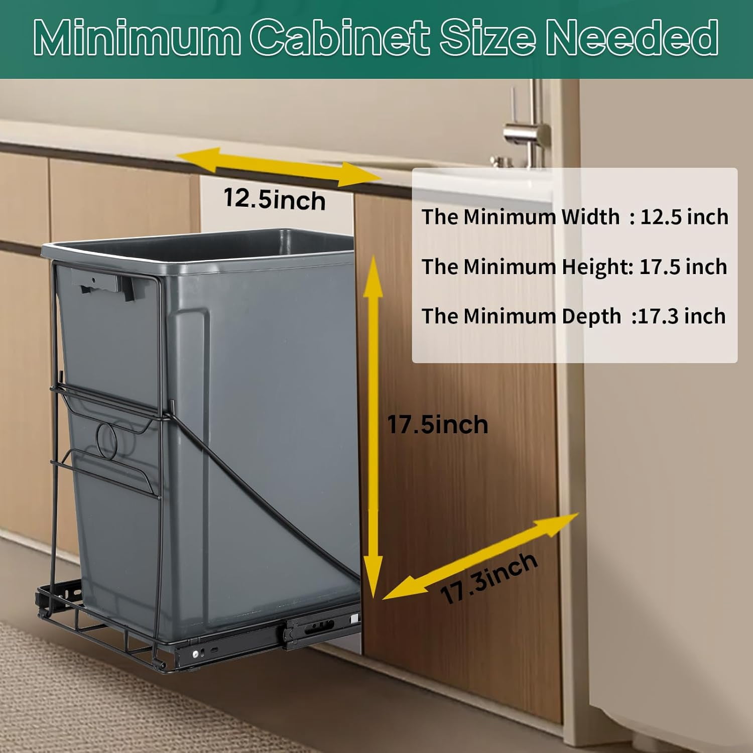 Pull Out Trash Can for Kitchen Cabinet, Stainless Steel Adjustable Slide Out Shelf, Cabinet Trash Can Pull Out Kit, Fits 7-11 Gallon Garbage Bins, Black (Bin Not Included)