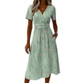thumbnail image 4 of Maxi Dresses for Women Short Sleeve Crossover Wrap V Neck Summer Dress Evening Party Beach Vacation Sundress, 4 of 5