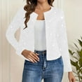 thumbnail image 3 of Otntypg Women Fashion Sequin Cropped Jacket Open Front Long Sleeve Glitter Short Blazer Lightweight Casual Cardigan Outwear Coat White XXL, 3 of 10