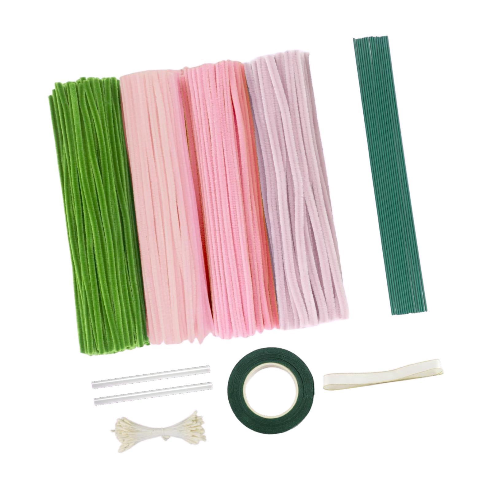 Tachiuwa Pipe Cleaners Craft DIY Flower Making Arrangement Elegant DIY Bouquet Supplies Chenille Stem for Festival Wedding Pink
