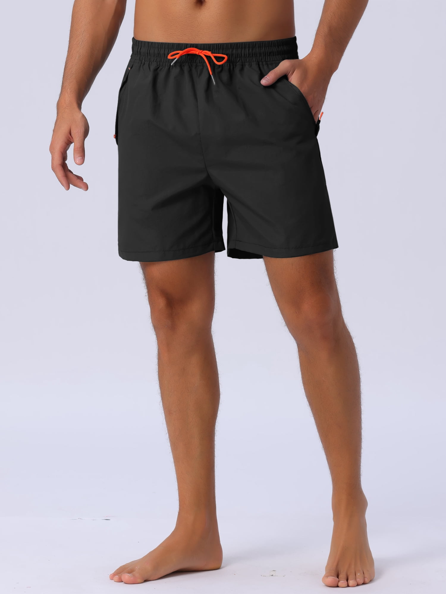 DARING DIVA Men's Elastic Waist Drawstring Mesh Lining Beach Shorts 36 Black
