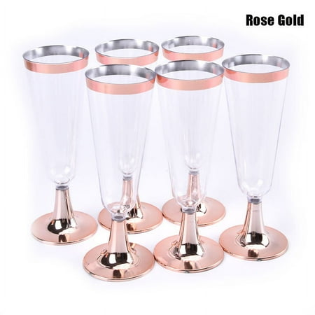 

(Rose Gold) 6Pcs/Set 150ml Disposable Red Wine Glass Plastic Goblet Wedding Party Supplies