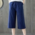 thumbnail image 3 of SBYOJLPB Womens Capris Womens Casual Elastic Waist Loose Cotton Linen Trouser Cropped Wide Leg Pants, 3 of 9