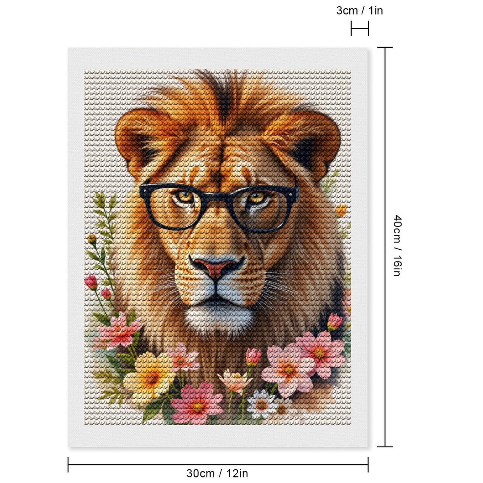 Diamond Art Kits for Adults - Lion With Glasses And Flowers 5d Diamond Painting for Adults, Diamond Art for Adults Beginners, Frameless Diamond Painting Kits for Adults for Home Wall Decor