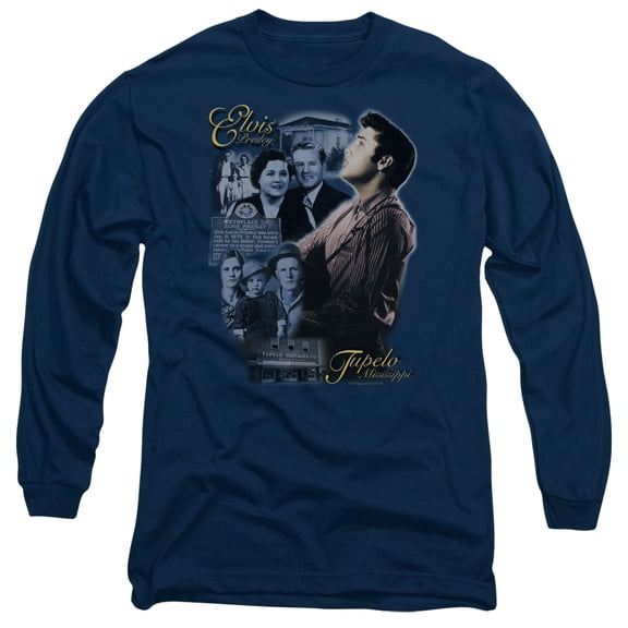 Elvis Presley Tupelo Adult Long Sleeve T-Shirt Navy
