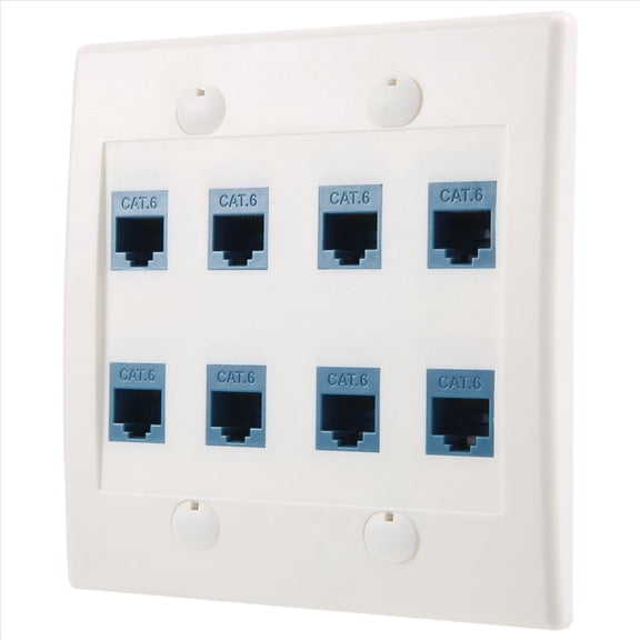 WM25 Ethernet Wall Plate 8 Port - Double Gang Cat6 RJ45 Jack Network Cable Faceplate Female t