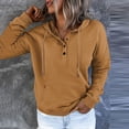 thumbnail image 4 of zfwon Hoodies for Women Casual Button V Neck Hoodies Oversized Pullover Sweatshirt Hooded Tops with Pockets Solid Colour Relaxed Fit Long Sleeve Sweatshirt Autumn Winter Tops S-XL, 4 of 5
