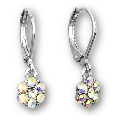 Girls Crystal Flower Hoop Earrings For Kids | Rhodium Plated Leverback Earrings For Little Girls | Little Girl Earrings | Hypoallergenic Kids Earrings Set For Girls…