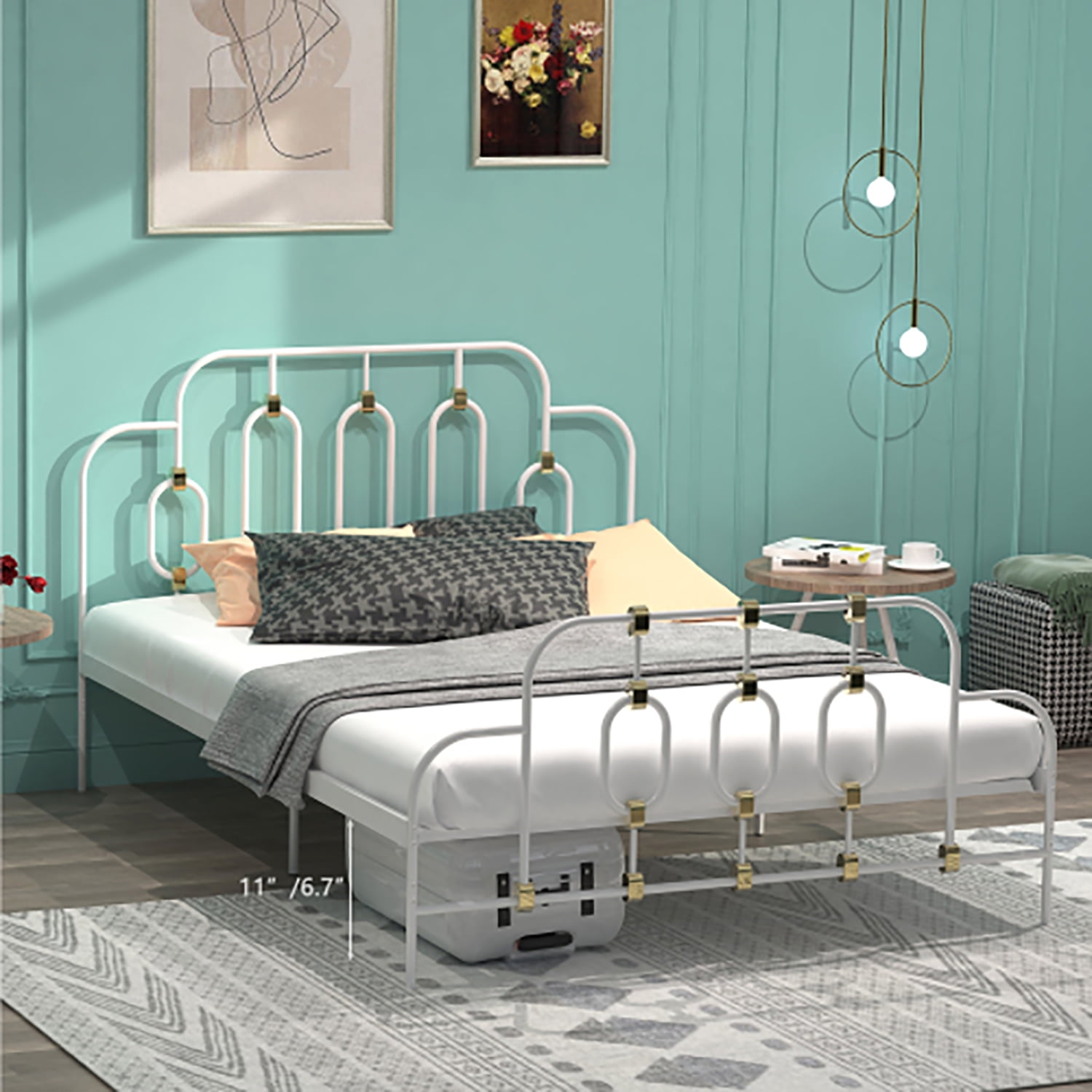 Resenkos Classic Metal Platform Bed Frame, Full Size Bed Frame with Vintage Headboard and Footboard Platform Base, White Resenkos Classic Metal Platform Bed Frame, Full Size Bed Frame with Vintage Headboard and Footboard Platform Base, White
