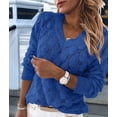 thumbnail image 4 of Women'S V Neck Hollowed Out Sweater Long Sleeve Knit Pullover Sweater Blue S, 4 of 9