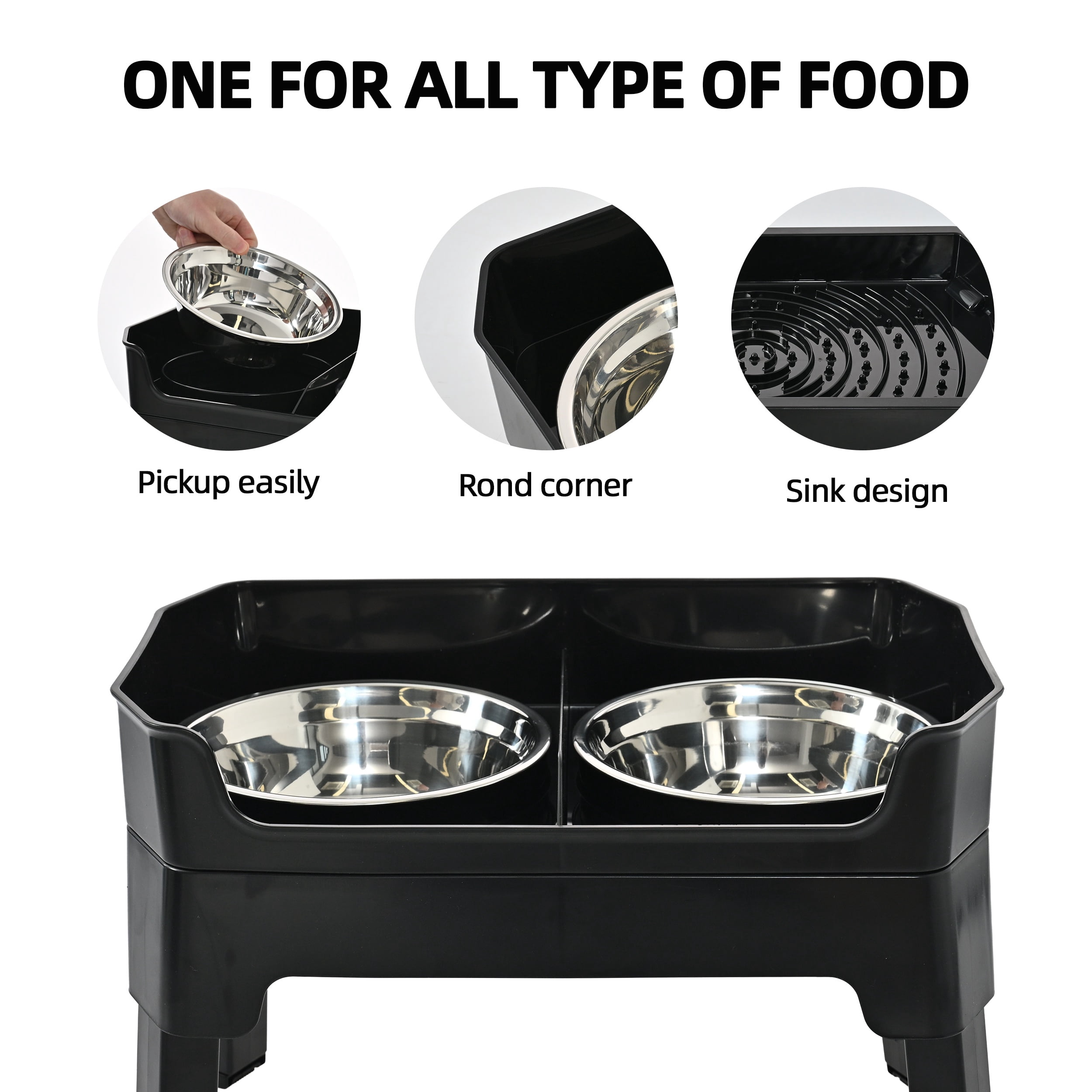 Max & Marlow Elevated Dog Bowls with 3 Adjustable Heights,No-Spill Raised Dog Food and Water Bowl Stand with 2 Stainless Steel Bowls