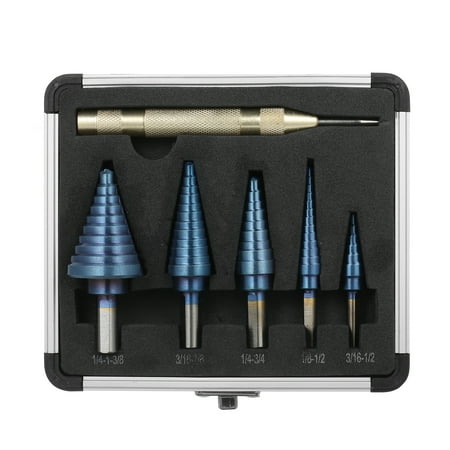 

Kkmoon 50 Sizes Hss Step Drill Bit Set With Automatic Center Punch And Aluminum Case Multiple Hole Titanium Straight Grooved Step Drill For Metal Wood Sheet (5Pcs)