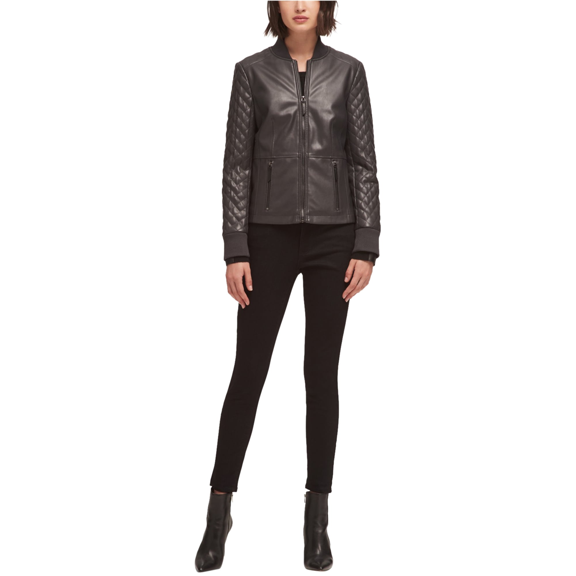 DKNY - DKNY Womens Faux Leather Quilted Jacket, Grey, Medium - Walmart ...