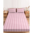 thumbnail image 2 of Cal.King Size Fitted Sheet Set - Pink Stripes 3 Piece Bedding Sets 16" Deep Pocket Fitted Sheet with 2 Pillowcases, Modern Vertical Lines Geometric Minimalist Brushed Microfiber Hotel Bed Sheets, 2 of 9