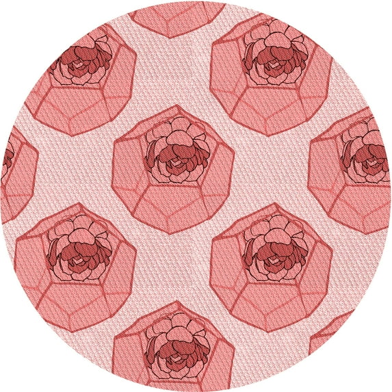 Ahgly Company Machine Washable Indoor Round Transitional Pink Area Rugs, 4' Round