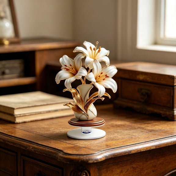 Weloille Lily Flower Acrylic Decorative Ornament with Rotating Base, 1 Piece Art Figurine with 2 Round Adhesive Pads, Clear Exquisite Home Decor, for Shelf Table Office Living Room