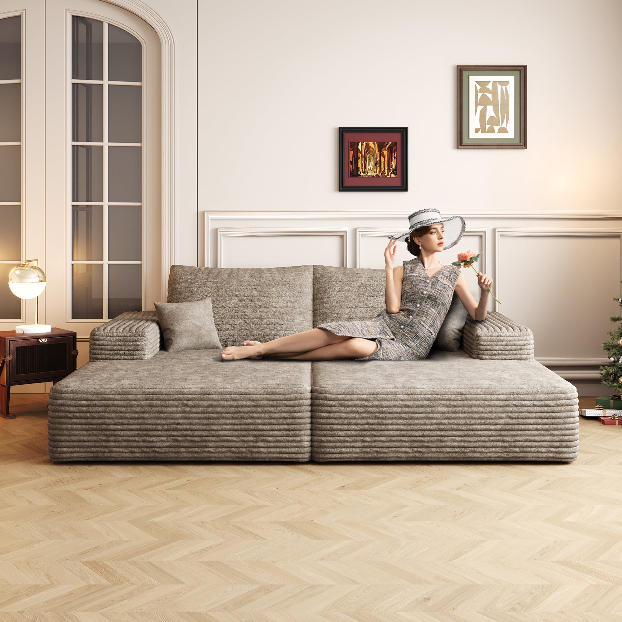 MAYEERTY 74.8" Camel Modern Modular Cloud Sectional No Assembly Medium-Size Warm Room