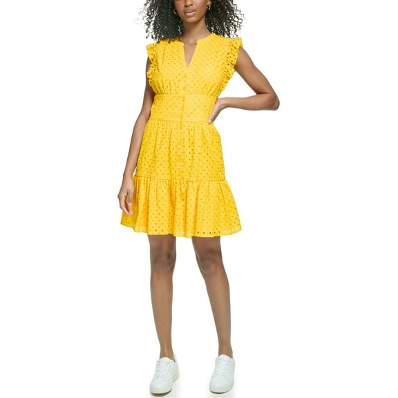 Women's Eyelet Button-Front Dress Lemon Chrome 2