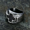 thumbnail image 4 of K-KED Vintage Chunky Cross Religious Ring Stainless Steel Men's Heavy Biker Ring Gifts-12, 4 of 6
