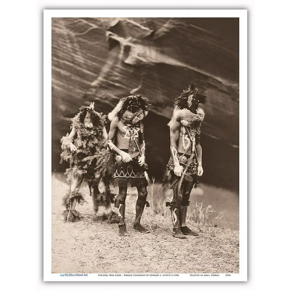 Yeibichai War Gods - Navajo Ceremony - The North American Indians - Vintage B&W Historical Photograph by Edward S. Curtis c.1904 - Master Art Print (Unframed) 9in x 12in