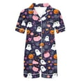 thumbnail image 5 of Tnhcen Women's Halloween Spider Web Pajama Set 2-Piece Collared Button Up Top Elastic Shorts Comfortable Sleepwear S-2XL Purple, 5 of 8