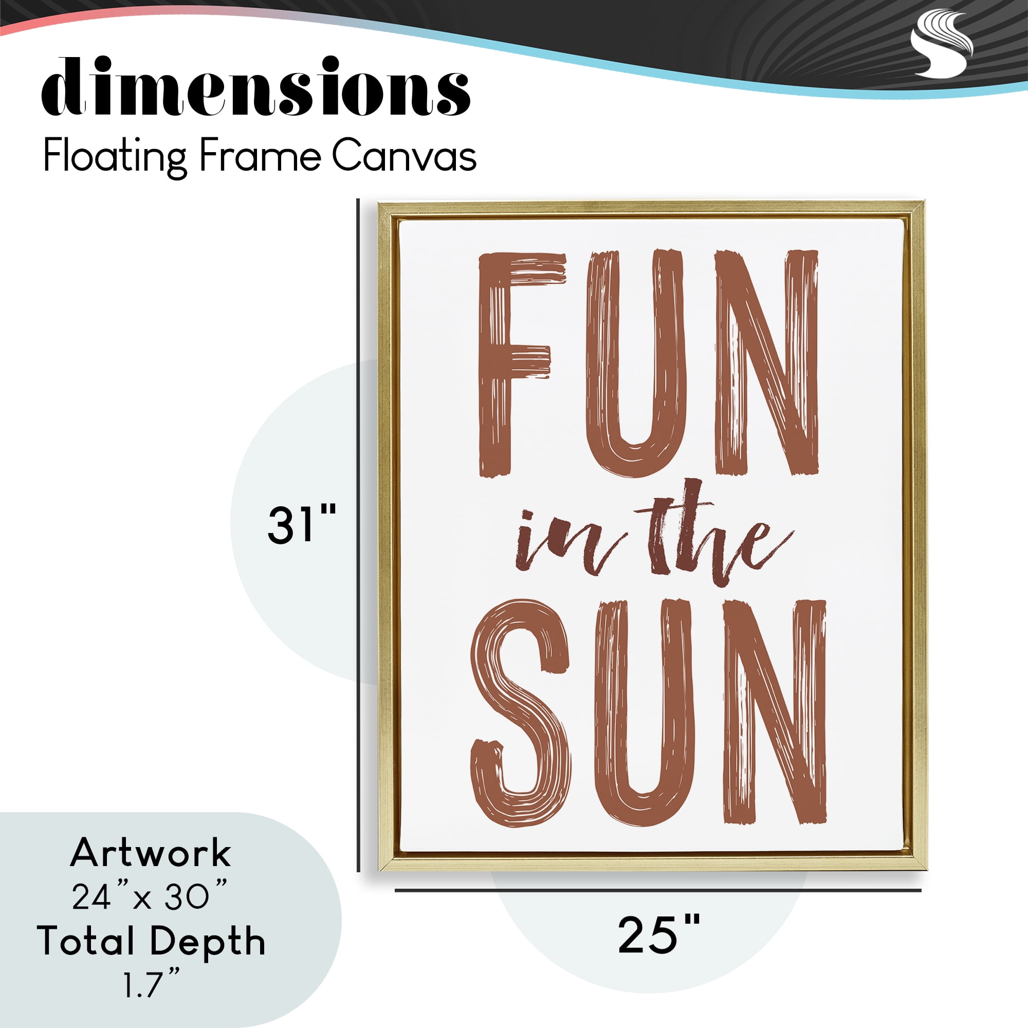 Summer Sentiment Fun In Sun Gold Framed Floater Canvas Wall Art, design by Lettered and Lined