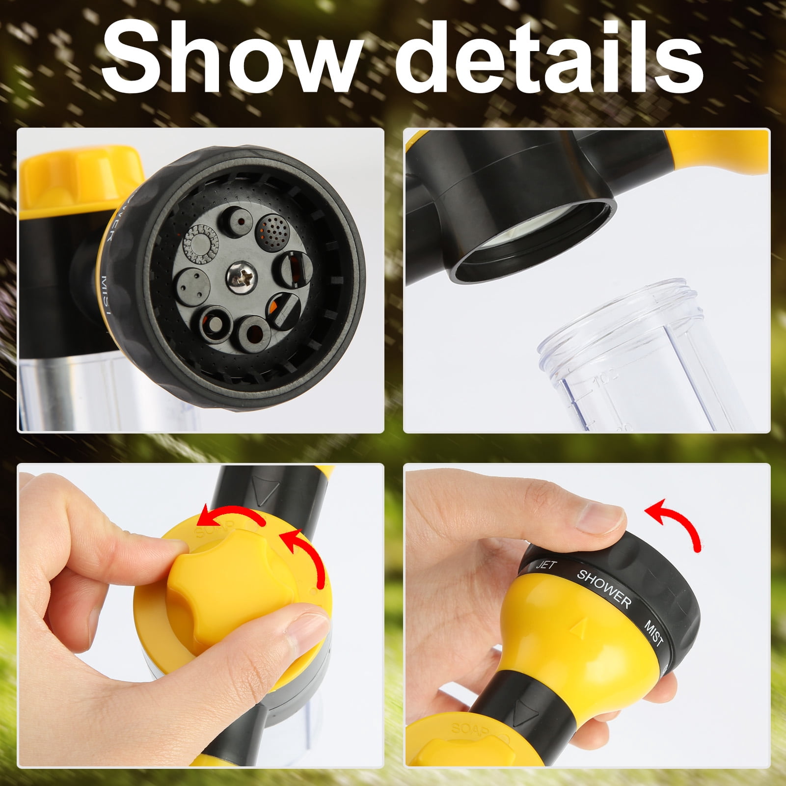 Yesbay Car Wash Foam Sprayer 8 Modes Adjustable Hose Water Blaster with Quick Connectors to Any Garden Hose for Home Cleaning Plants Watering