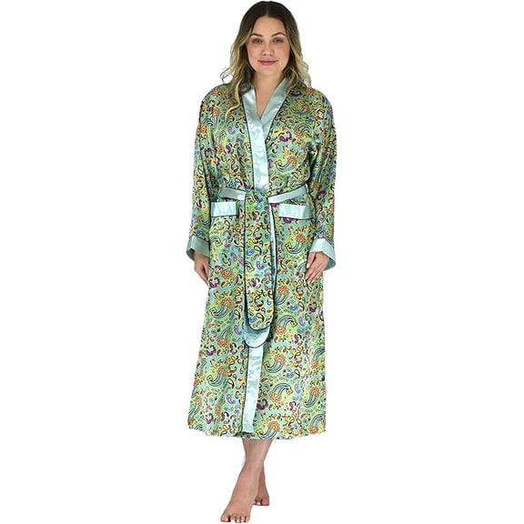 Up2date Fashion Women's Paisley Print Satin Robes in Aqua Paisley Print, Style Gwnf-18