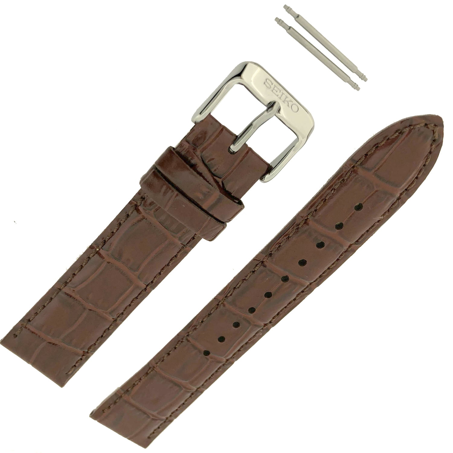Seiko Men's Leather Strap Brown 20mm Factory Original Watch Band spring  bars 