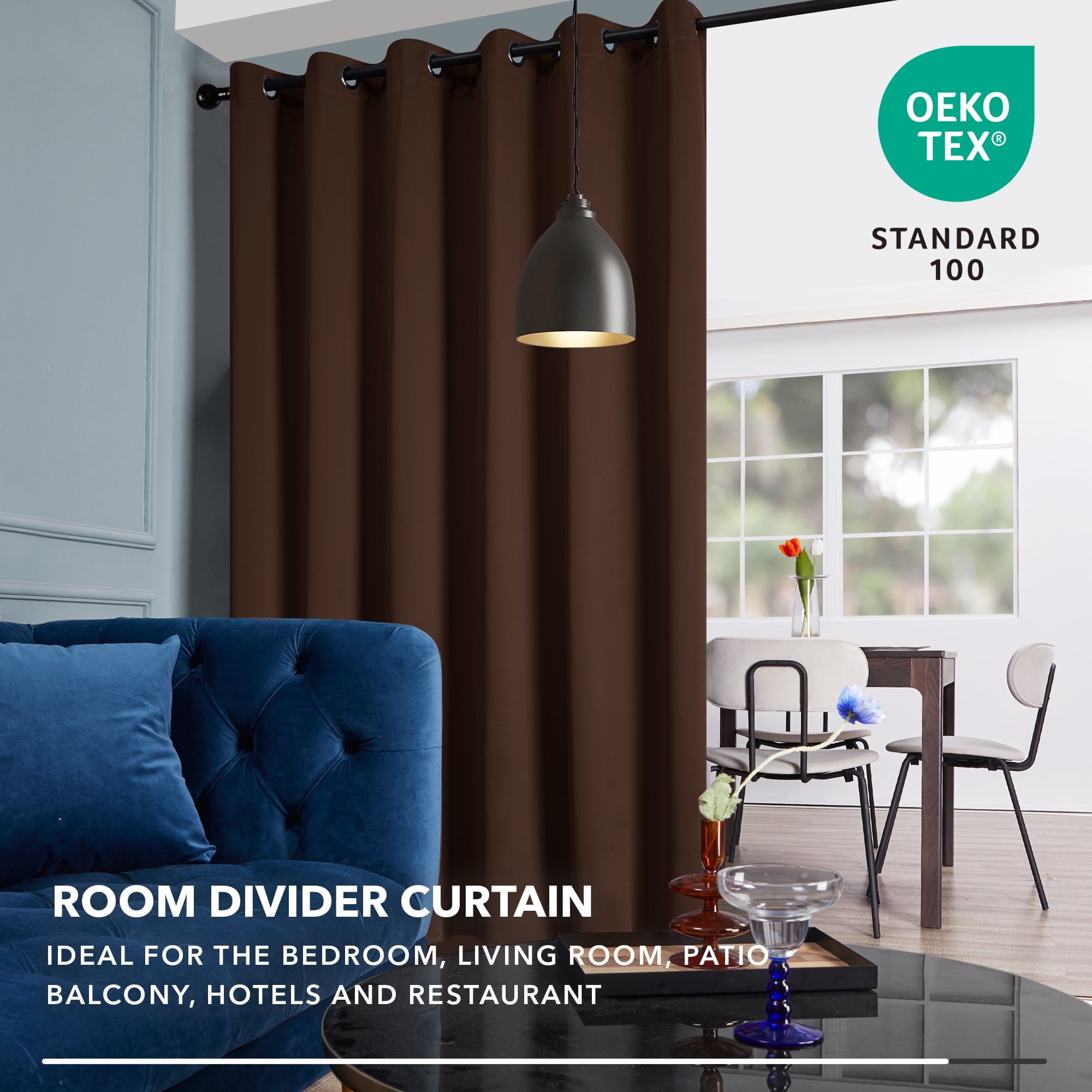 Deconovo Sliding Door Curtains 80 x 84 inch, Wide Thermal Blackout Curtains Noise Reducing Room Divider Window Curtains (Chocolate, 1 Panel)