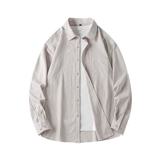 Blusa y camisa de manga larga con cuello vuelto para hombre, informal, de color liso, con bolsillos, de manga larga y cuello vuelto, de poliéster.