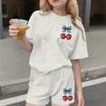 thumbnail image 2 of ZVAVZ Boys Girls 2 Piece Outfits Cherry Bow Graphic Tee Shirt and Shorts Set Indpendence Day Patrotic Matching Set 4th of July Clothing Sets White 5-6Years, 2 of 7