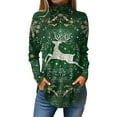 thumbnail image 2 of Women's Fall Casual Christmas Printed High Neck Long Sleeve Pullover Top, Loose Vintage Graphic Sweatshirt, Holiday T-Shirt Blouse,Green,M, 2 of 7