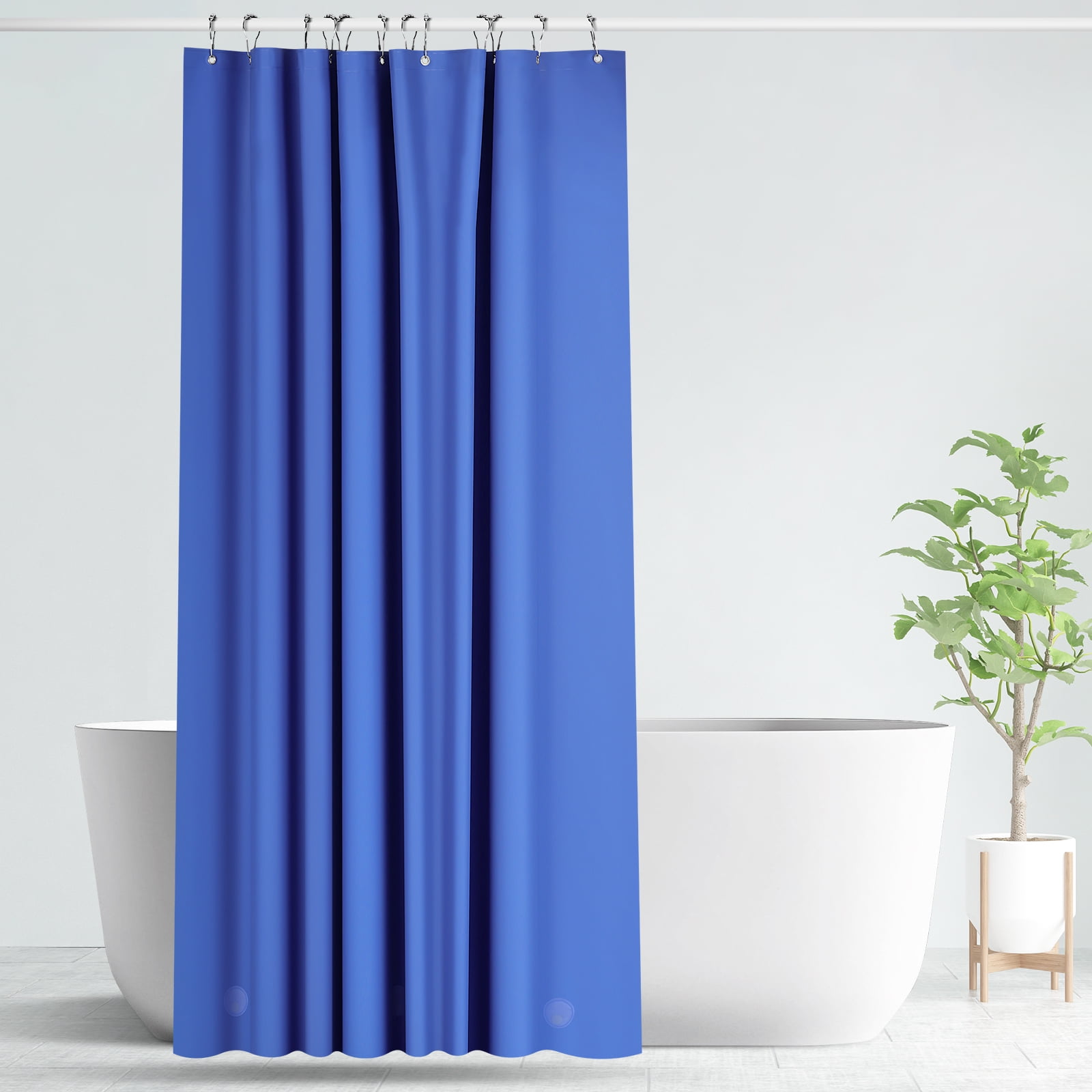 Blue Shower Curtain Liner with 12 Metal Hooks Light Weight PEVA Shower