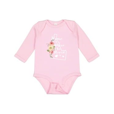 Inktastic Idaho Home is Where the Heart is with Watercolor Floral Boys or Girls Long Sleeve Baby Bodysuit
