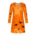 thumbnail image 4 of New Dresses Fall,Brilliant Womens Dresses Clearance Women's Round Neck Printed Halloween Knee Length Dress LooseLong Sleeves Mini Dress, 4 of 5