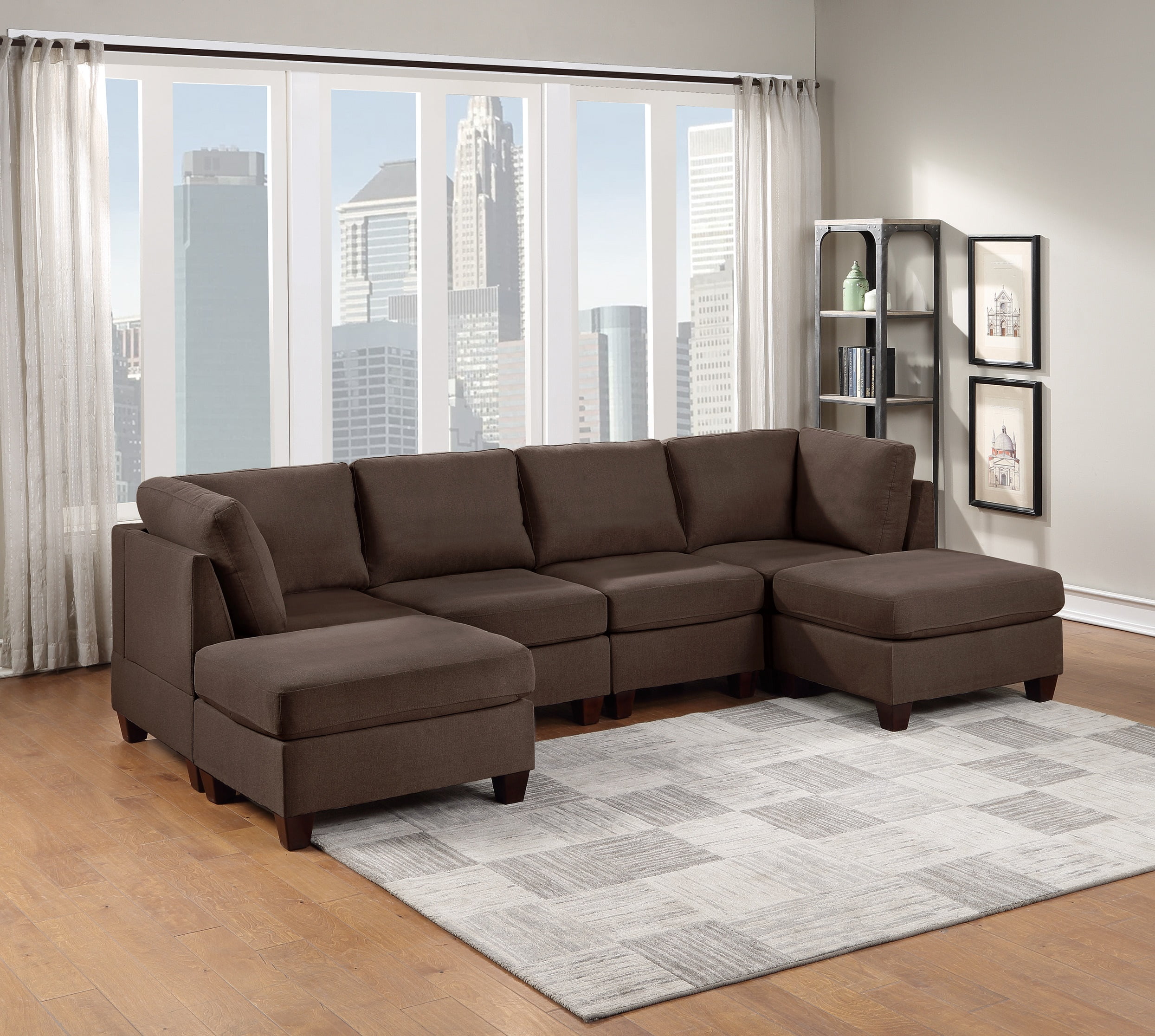 6PCS Contemporary Sectional Modern Sofa Set Microfiber Reversible Chaise Ottoman 