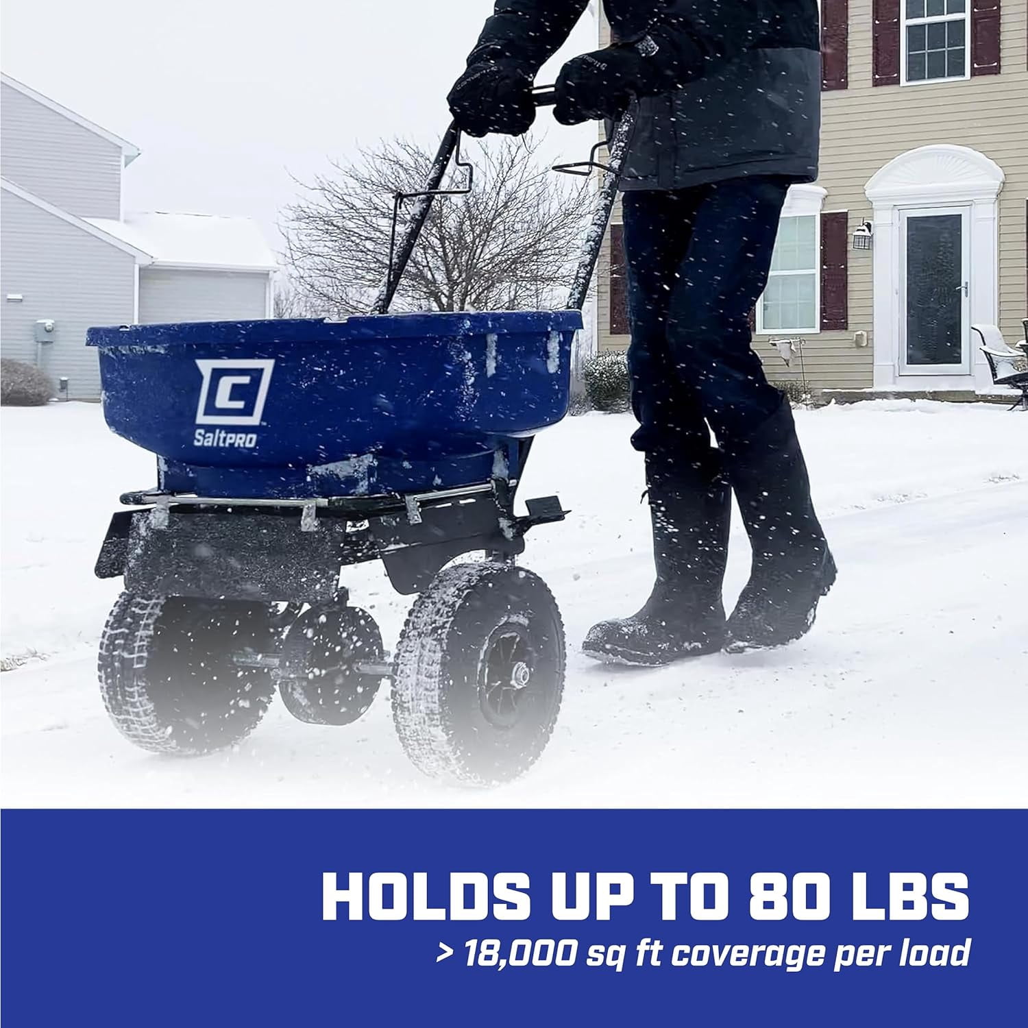 Chapin 88300B Spreader, Salt, Ice Melt, 80Lbs, , Auger, Baffles, 12" Tires, Lever Control, Enclosed Gears, Rain Cover