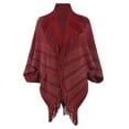 thumbnail image 4 of HTNBO Fringe Cape Coat for Women 3/4 Length Sleeve Cardigan Knit Poncho Stylish Striped Tassel Shawl Crochet, 4 of 7