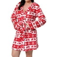 thumbnail image 2 of Christmas Robe for Women Hooded Fleece Bathrobe Soft Warm Plush Pajama Sleepwear Winter Holiday Lounge Dress, 2 of 6