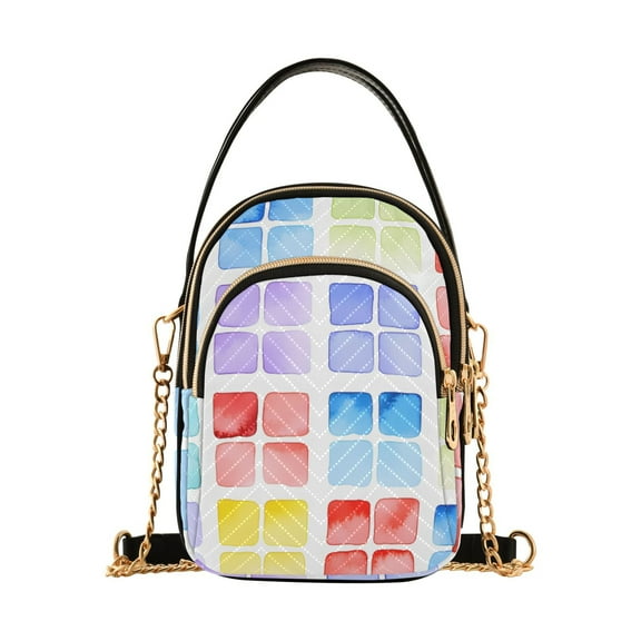 joogoo Women Watercolor Rainbow Squares Chain Crossbody Bags Shoulder Handbag Phone Purse