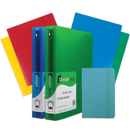 JAM Back To School Assortments, Blue, Heavy Duty Folders (4), 1.5 inch Binders (2) & a Blue Journal (1), 7 Items Total