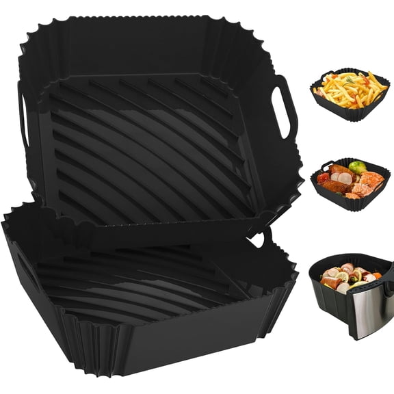CZQ 2 Pack Silicone Air Fryer Liners Reusable, 7.1 Inch Airfryer Liners 4-7 QT Square Air Fryer Liners Silicone Pot Oven Liner Baking Tray, Air Fryer Basket Mat Silicone Bowl Air Fryer Accessories