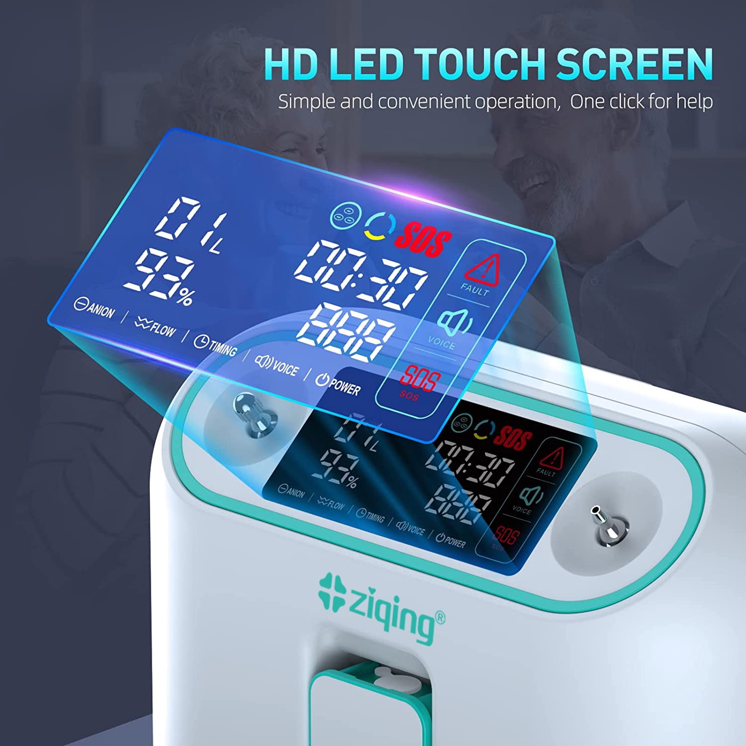 ZIQING 1-8 L/minPortable Oxygen Tube Device , High-Definition LED Screen