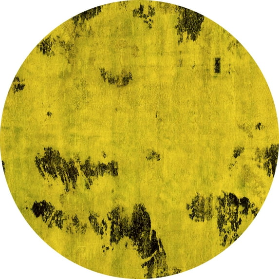 Ahgly Company Indoor Round Abstract Yellow Modern Area Rugs, 6' Round